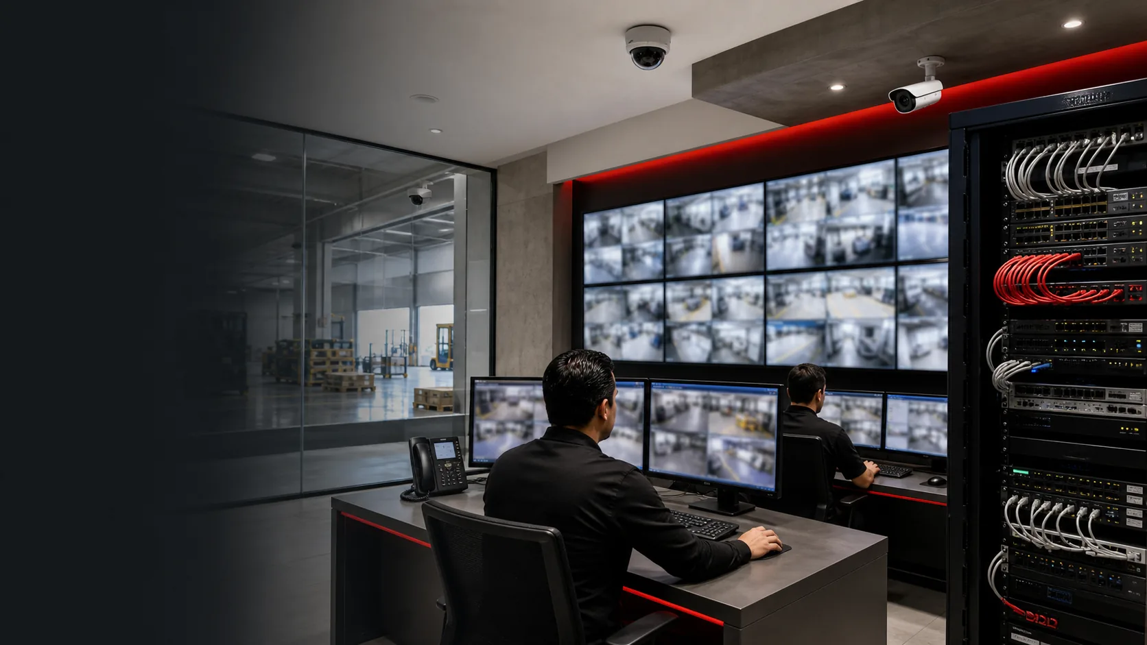 Centro de monitoreo corporativo con cámaras IP, red PoE y videovigilancia profesional para empresas en México