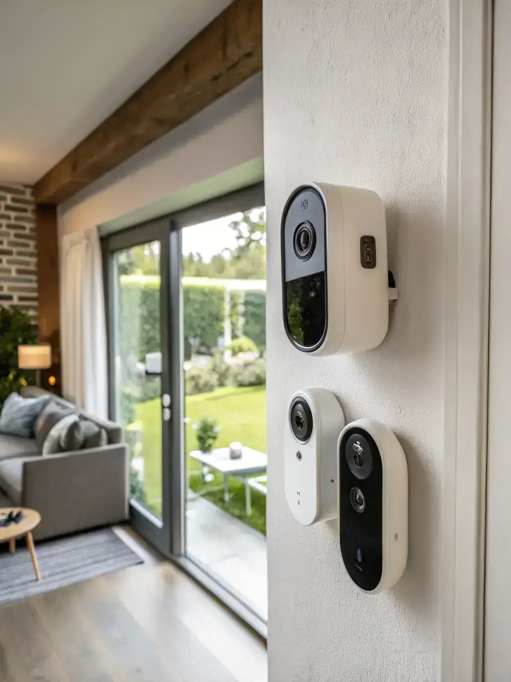 A high-definition image of a smart home security panel, displaying various security settings and real-time monitoring data.
